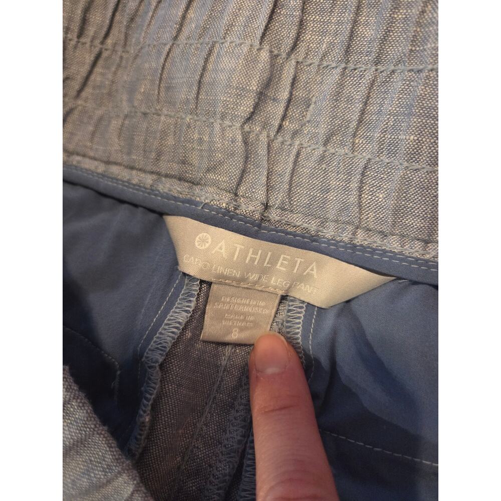 athleta cabo linen wide leg pant blue lightweight 100% linen relaxed 8 - Picture 3 of 8